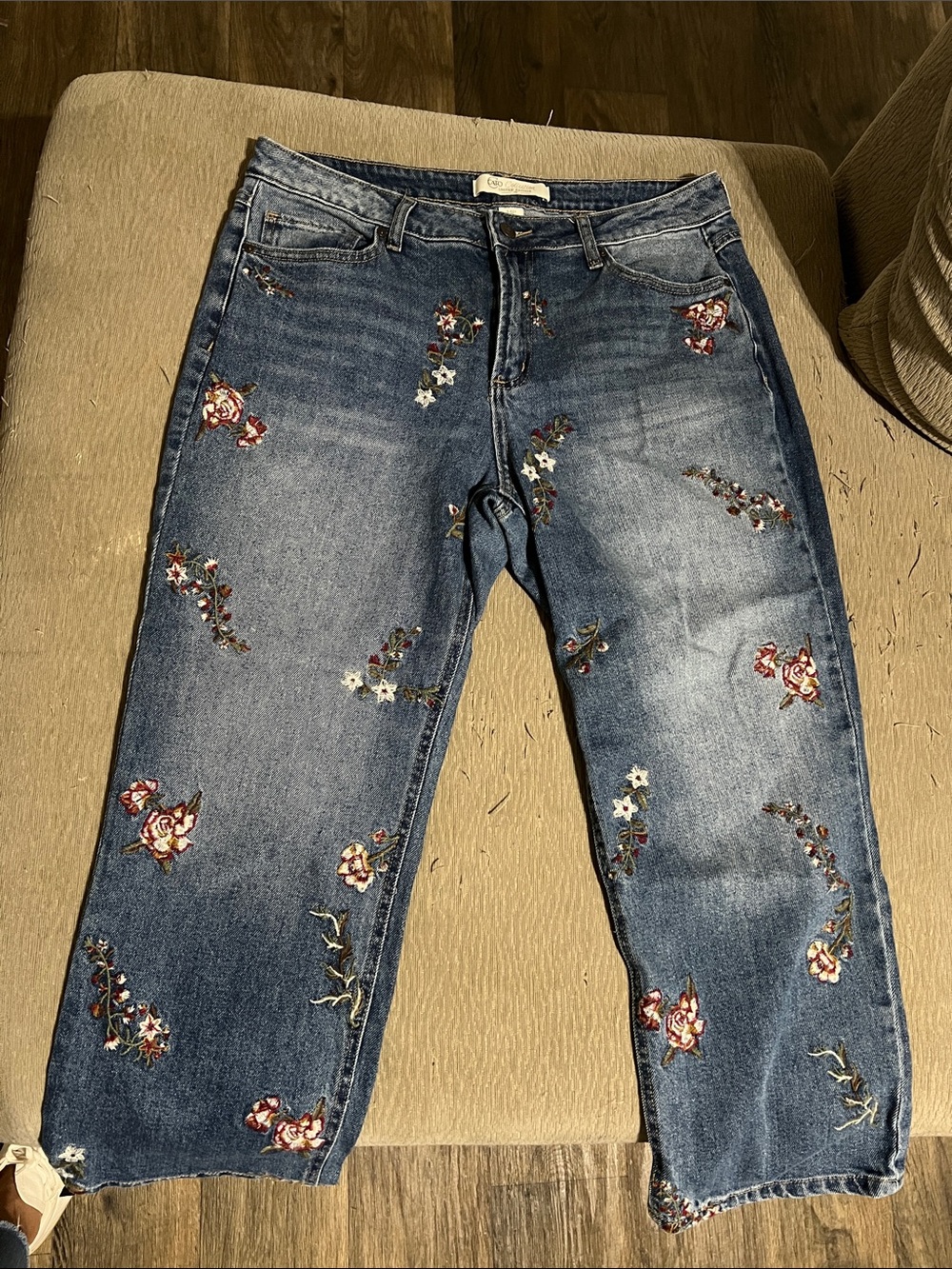 Cato Limited Edition Floral Embroidered Straight Leg Jeans Size 14P